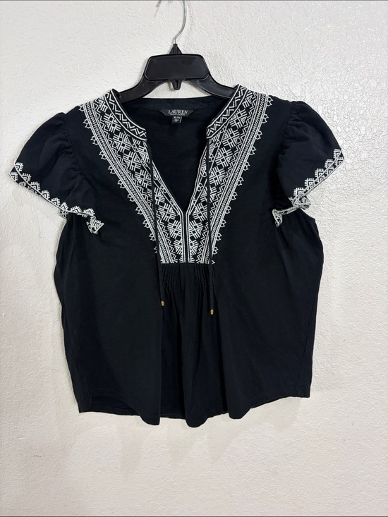 Lauren Ralph Lauren Tops - Lauren Ralph Lauren Black Top with White Embroidered Yoke,size XL
